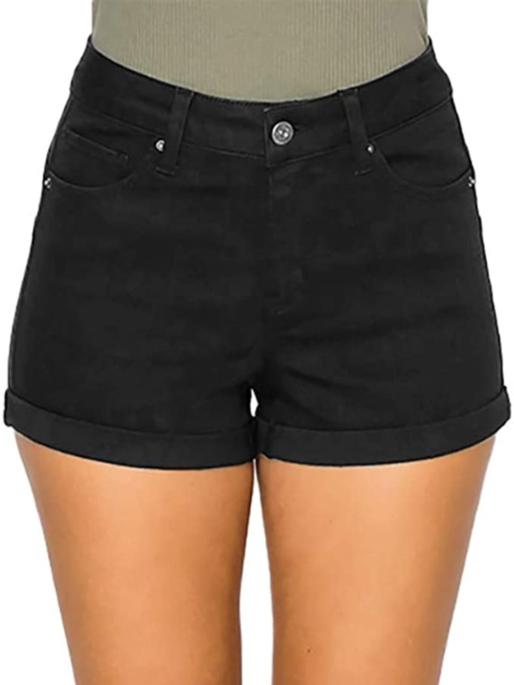Wax Jean Black Cuffed High-Waist Denim Shorts